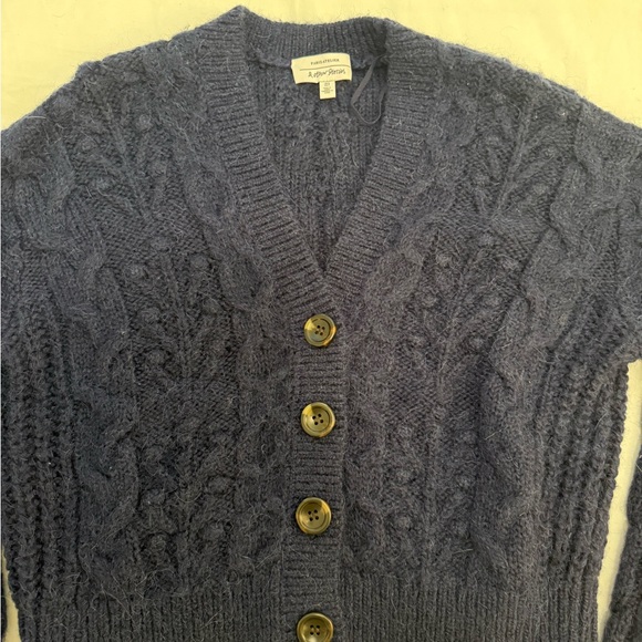 And Other Stories Navy Blue Wool Cable Knit Cardigan - Picture 2 of 5